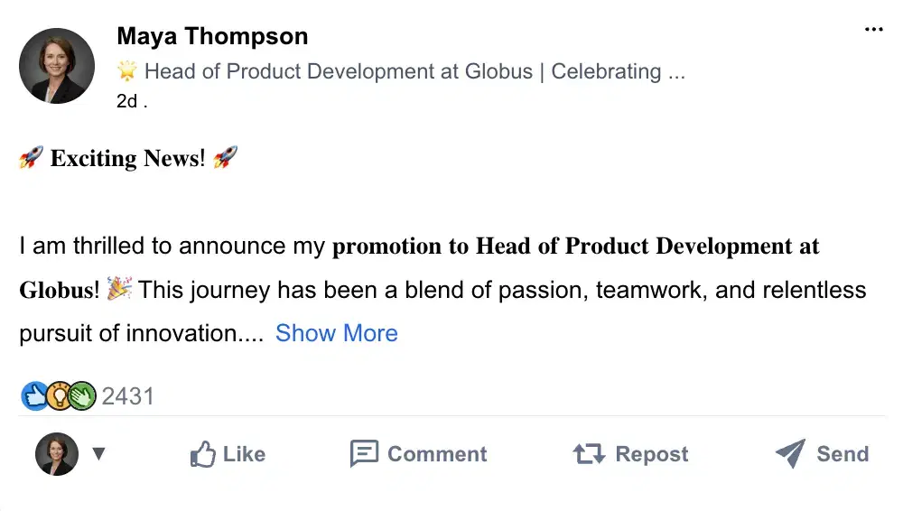 linkedin post example for promotion