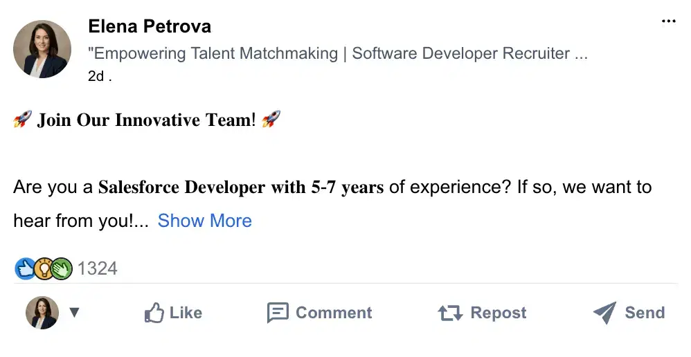 linkedin post example for recruiters