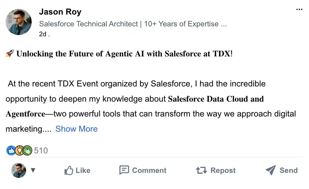linkedin post example about attending a conference