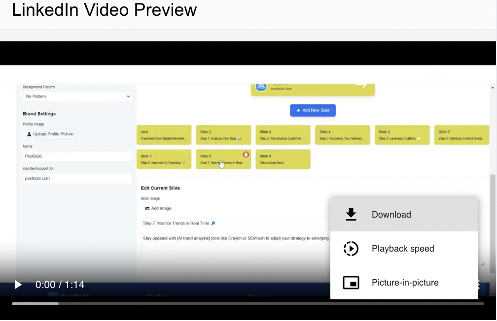 Click to download videos from LinkedIn with PostBold